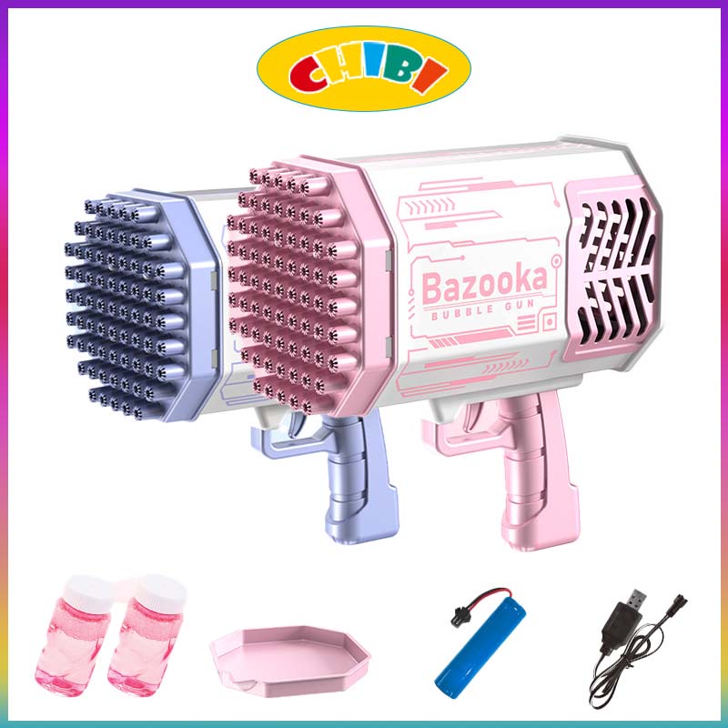 Đồ chơi Máy bắn bong bóng xà phòng Súng bắn bong bóng loại to lớn nhất 69 nòng - đèn hiệu ứng, pin sạc lại được