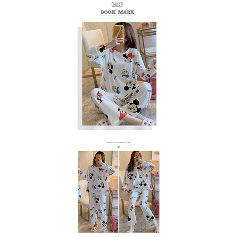 Đồ Bộ Nữ ❤️FREESHIP❤️ Đồ Ngủ Nữ Đẹp pyjama dài tay phối hình họa tiết đáng yêu- Quần Áo Ngủ trẻ trung hiện đại mã QA03