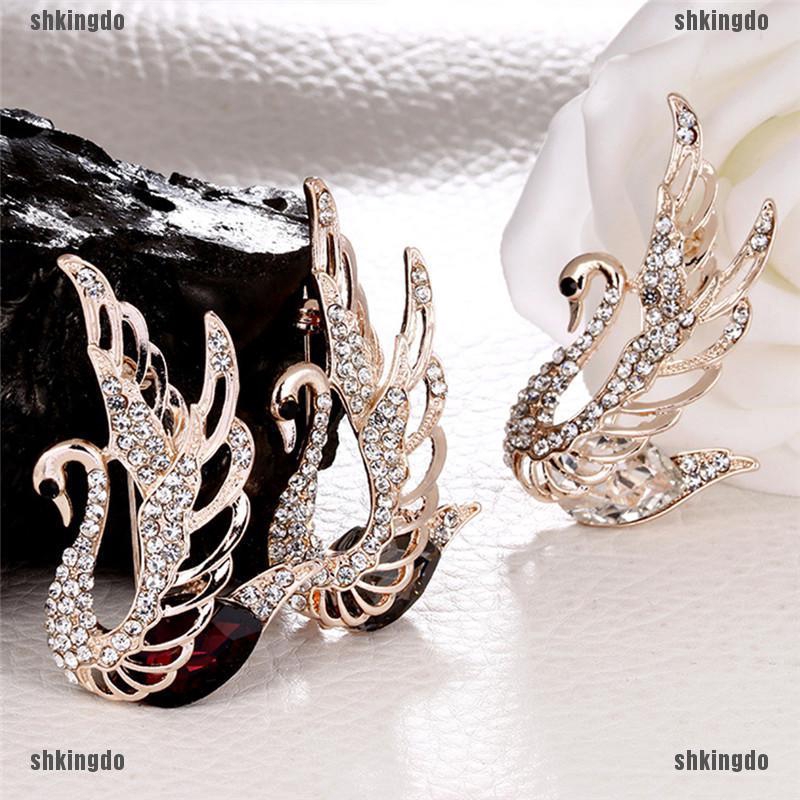 Trâm cài áo hình thiên nga đính pha lê thời trang thanh lịch