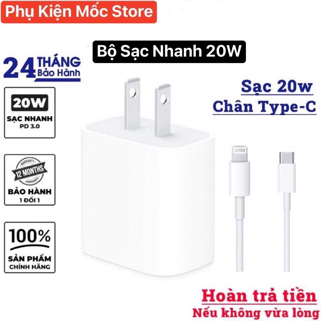 Sạc Nhanh PD 20W USB-C To (Hỗ Trợ Công Suất Tối Đa IP12,13),Cáp Sạc Nhanh + Củ Sạc Nhanh