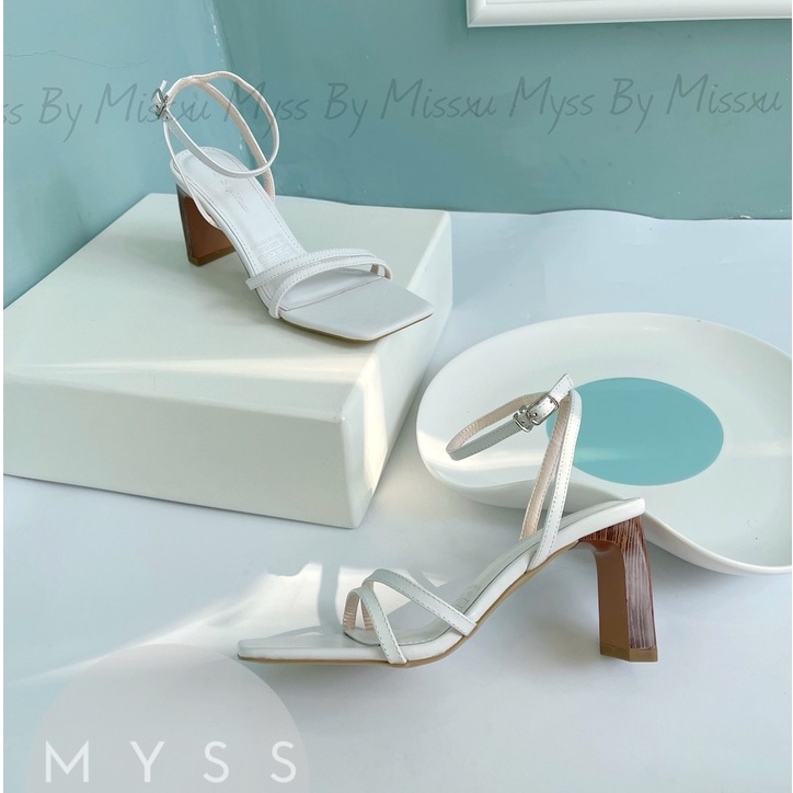 Giày sandal nữ quai ngang mảnh 2 dây gót trụ gỗ 7 cm da thật cao cấp MYSS - SDDT05