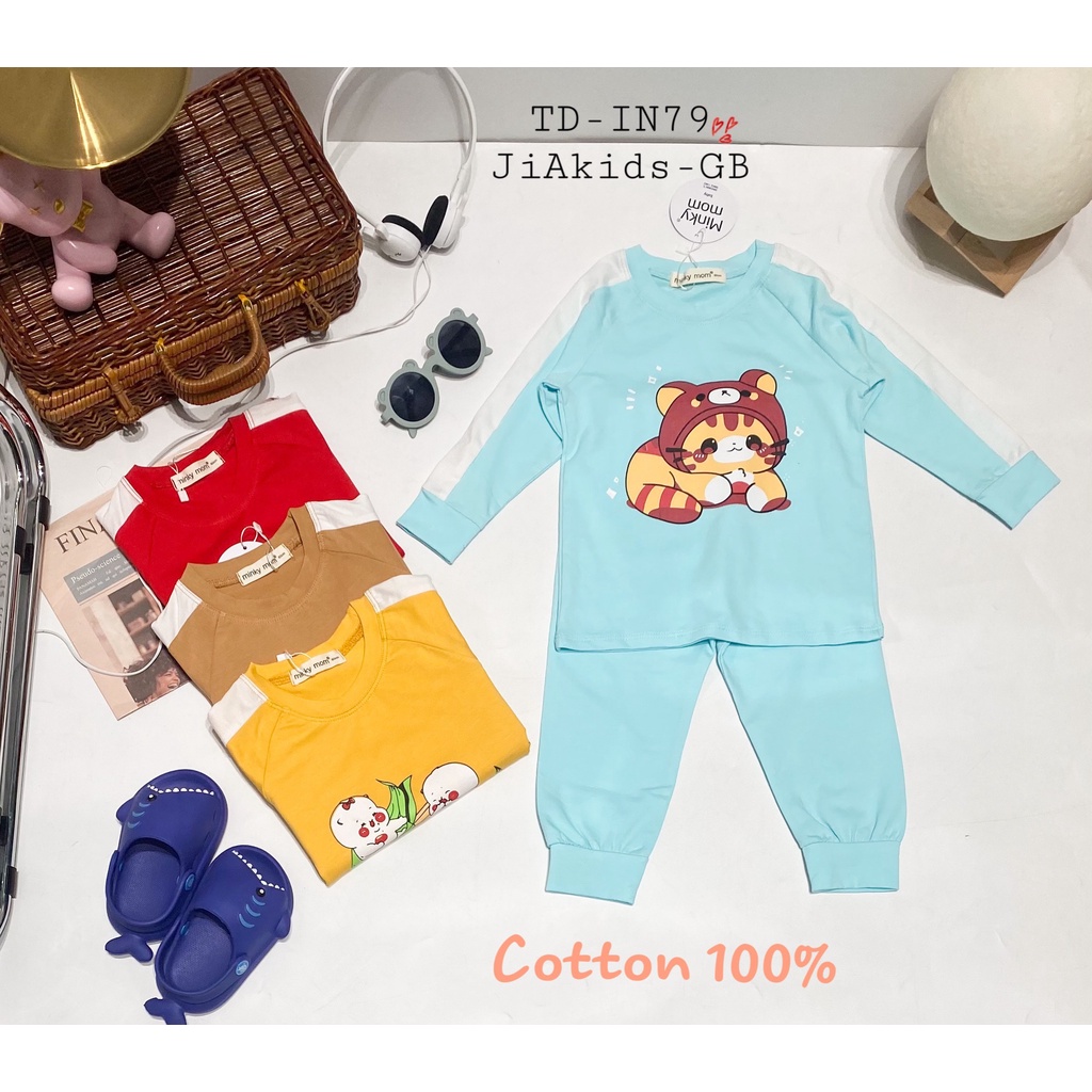 Bộ Dài Tay COTTON 100% MINKY MOM Phối Tay Áo Trắng In Hình Cho Bé TD-IN79