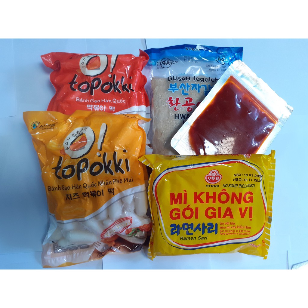 combo 500g bánh gạo+ 500g bánh phô mai+ 450g chả cá+100g sốt+1 gói mì ottogi không gia vị