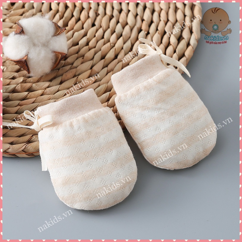 Bao Tay Sơ Sinh Có Dây Buộc, Chất Liệu Organic 100% Cotton Hữu Cơ Tự Nhiên An Toàn Cho Da Của Bé