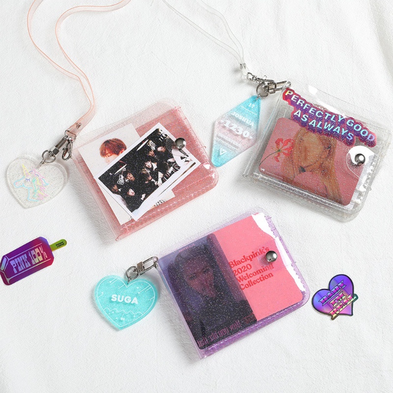 Ví Đựng Thẻ Dạng Gập Có Dây Đeo Lấp Lánh Cho Nữ