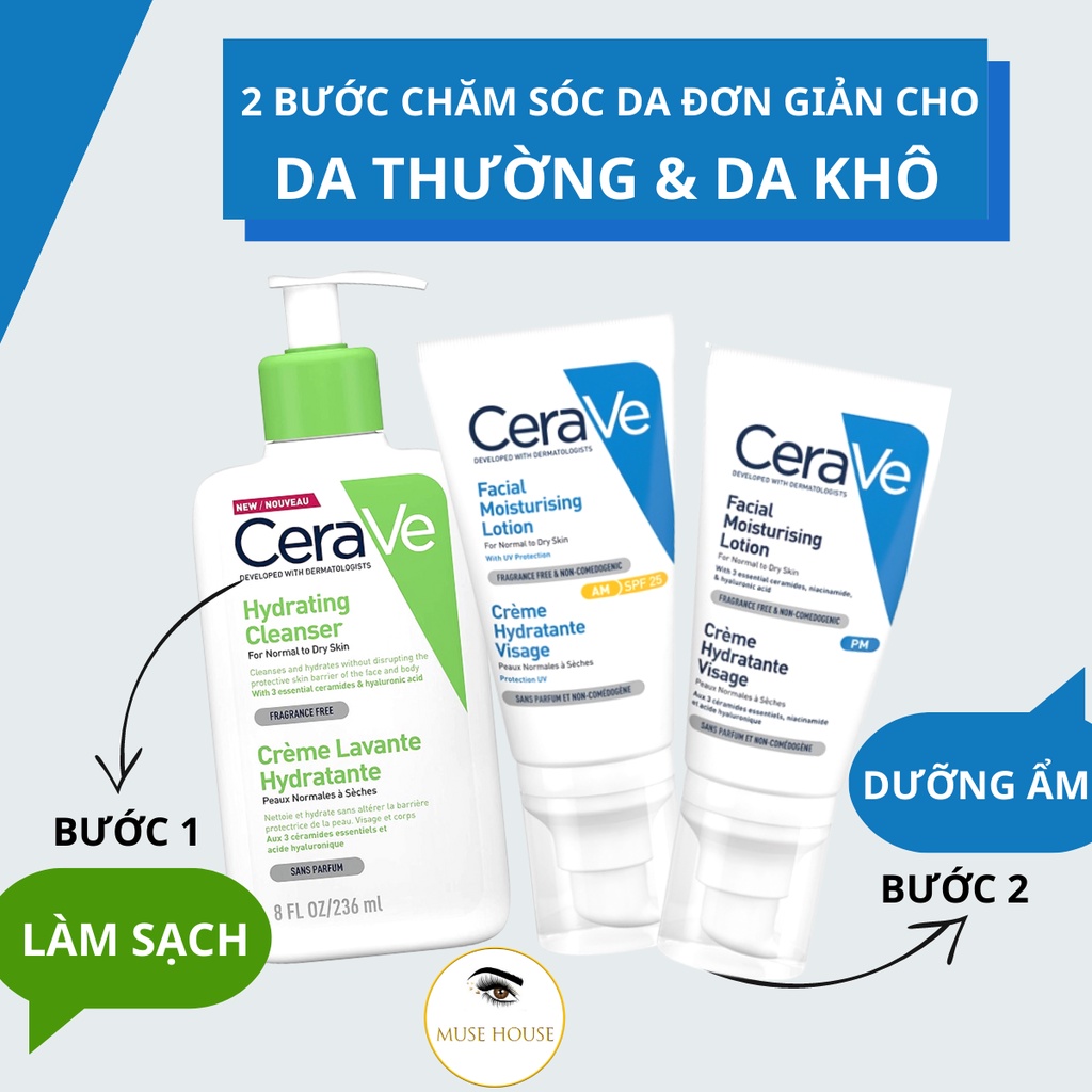 Sữa Dưỡng Ẩm Chuyên Biệt Ban Ngày và Ban Đêm Cerave AM PM Facial Moisturising Lotion 52ml - Muse House