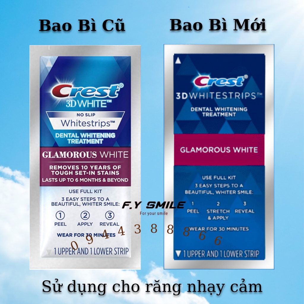 Miếng dán trắng răng Crest 3D White Professional / 1 Hour / Bright/ Glamorous - Hàng chính hãng
