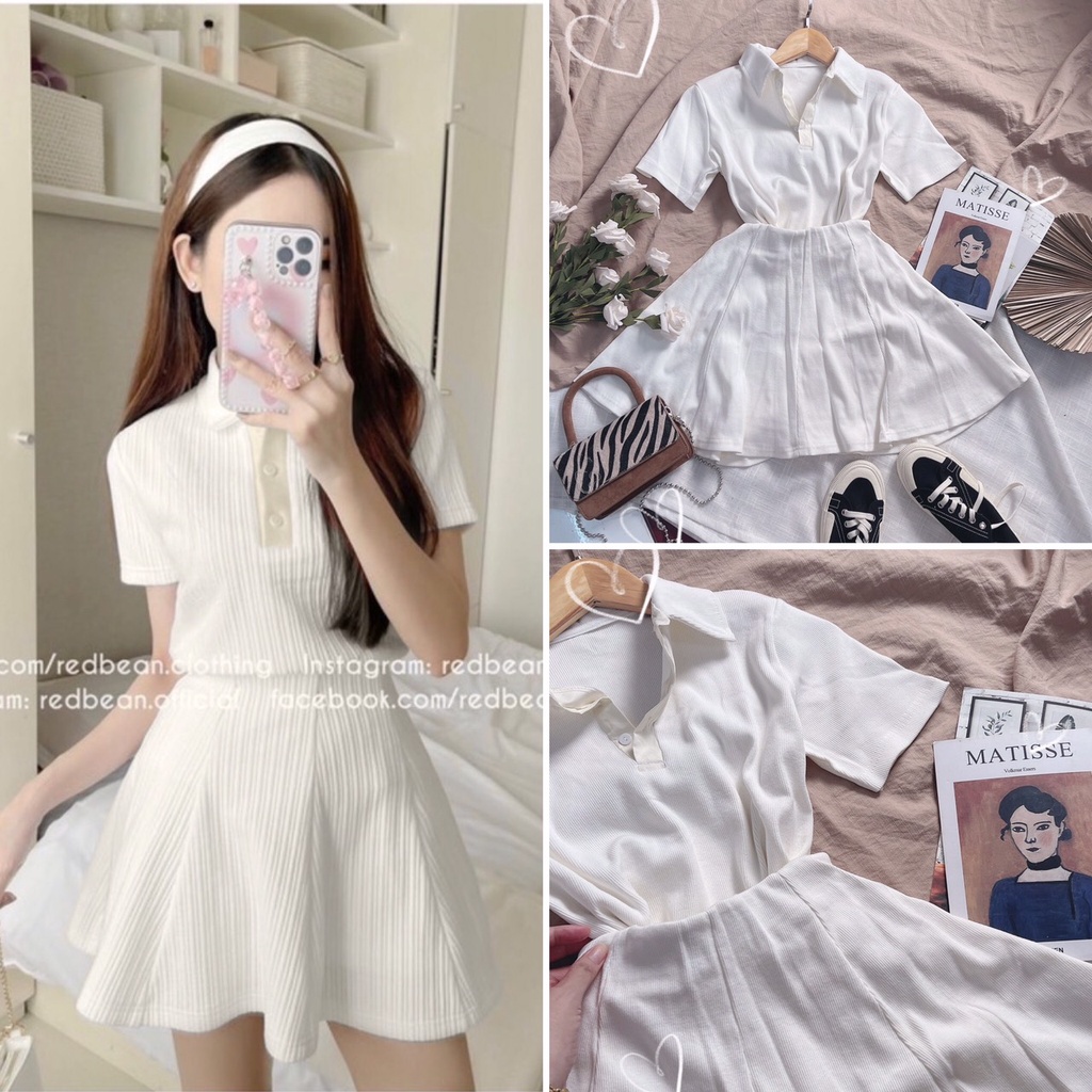 Set áo cổ polo+ chân váy tennis thun xoè thể thao phong cách hàn quốc cute