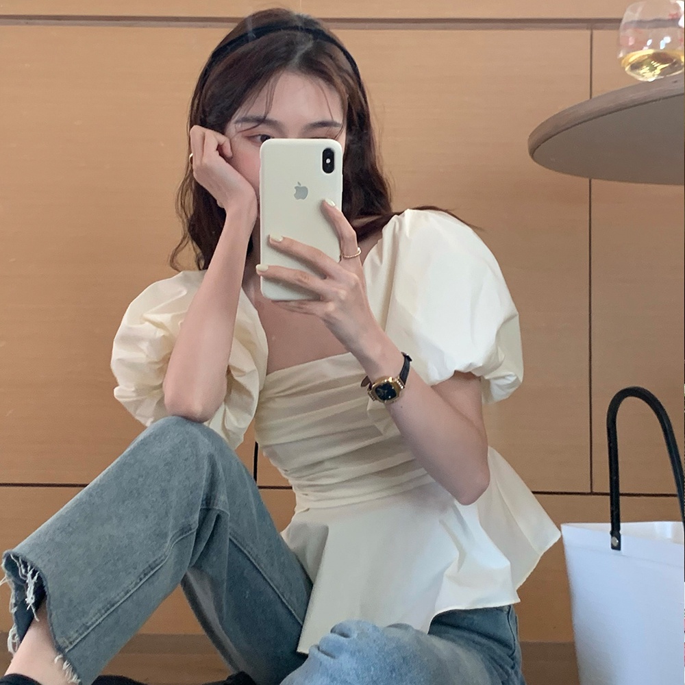 Áo sơ mi nữ Áo trễ vai tay phồng tiểu thư  thiết kế mặc 2 kiểu Firstdateclothing
