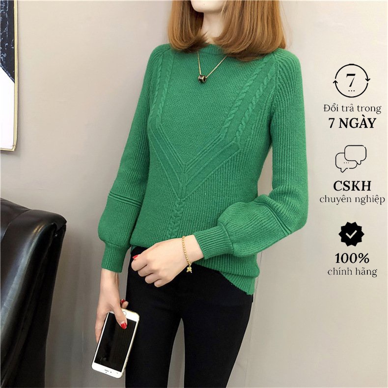 Áo len nữ cổ tròn tay dài chất len dày dặn Al58