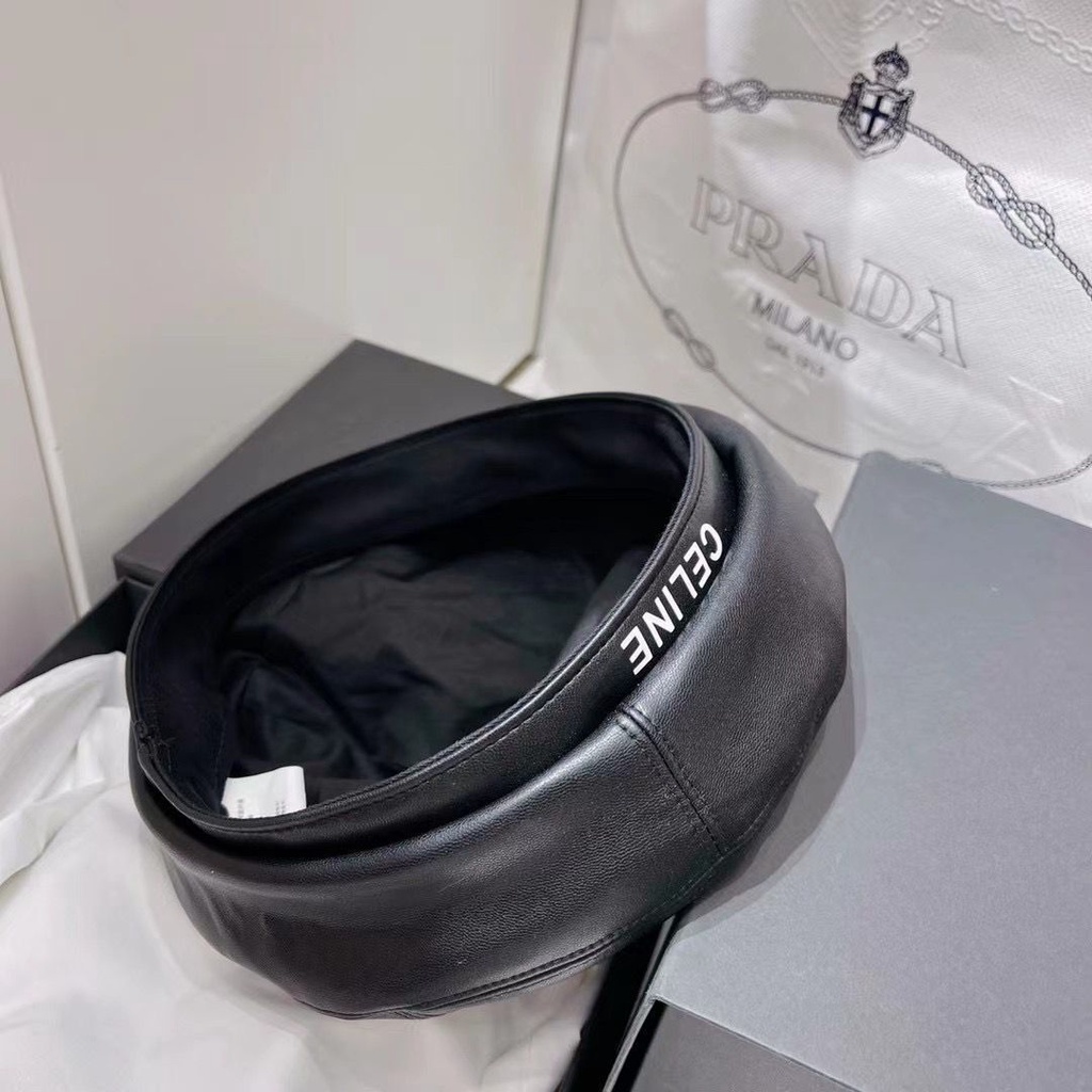 Mũ beret Da pu Màu Trơn In Chữ dfdd celine Thời Trang Thu Đông Cho Nữ