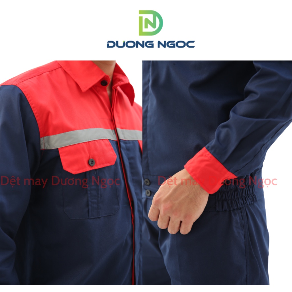 Quần Áo Bảo Hộ Lao Động Đồ Công Nhân, Đồng Phục BHLĐ Nam Nữ Màu Tím Than Phối Đỏ Vải Kaki31 Thấm Hút Mồ Hôi Đủ Size DN14