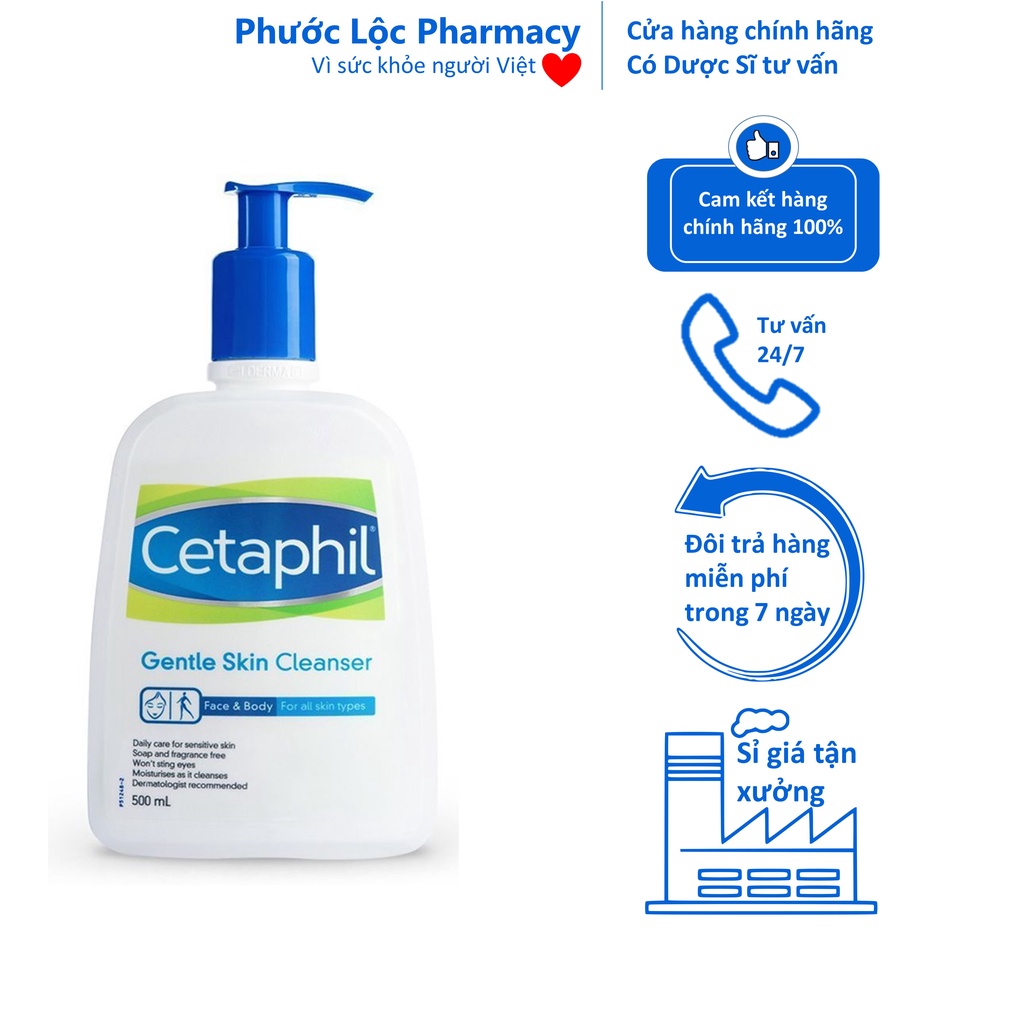 Nước rửa mặt Cetaphil 500ml. Srm Cetaphil cho da nhạy cảm, mụn.