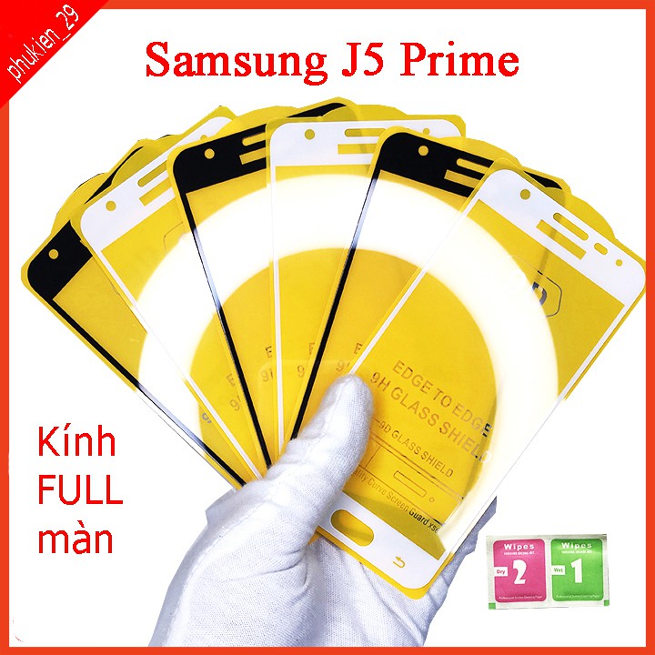 Kính cường lực Samsung J5 Prime  full màn hình, Ảnh thực shop tự chụp, tặng kèm bộ giấy lau kính taiyoshop2