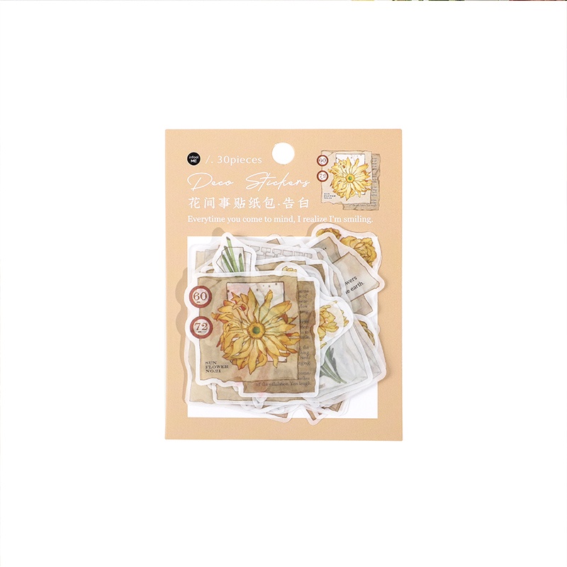 Set 30 Miếng Dán Washi Họa Tiết Hoa Trang Trí Sổ Tay/Nhật Ký DIY