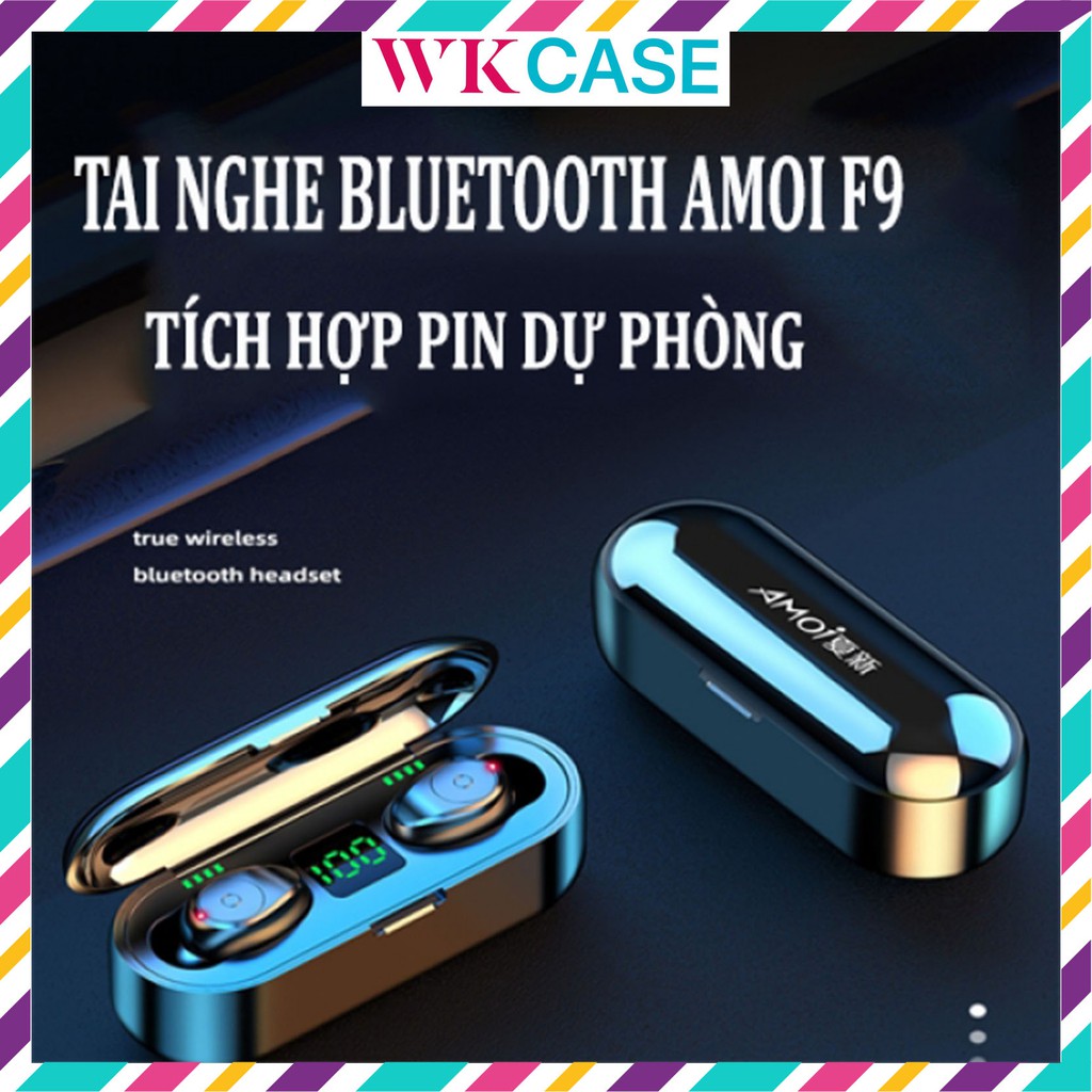 Tai Nghe Bluetooth Amoi F9 TWS 5.0 bản QUỐC TẾ, cảm ứng, chống nước IPX5, chống ồn, tích hợp sạc dự phòng.