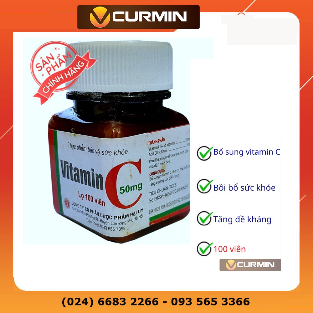 1 lọ Vitamin C Đại Uy bồi bổ sức khỏe, tăng sức đề kháng - Lọ 100 viên