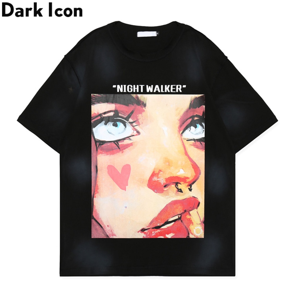 Dark Icon Tie Dyeing Printed Hip Hop T-shirt 2021 Summer Streetwear Men's Tshirts Cotton Tee 3 Colors