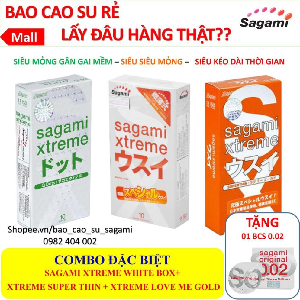 [BAO CAO SU SAGAMI] COMBO SIÊU KHỦNG 3 hộp x 10 bcs siêu siêu mỏng + siêu mỏng gân gai mềm + Siêu mỏng ôm khít *