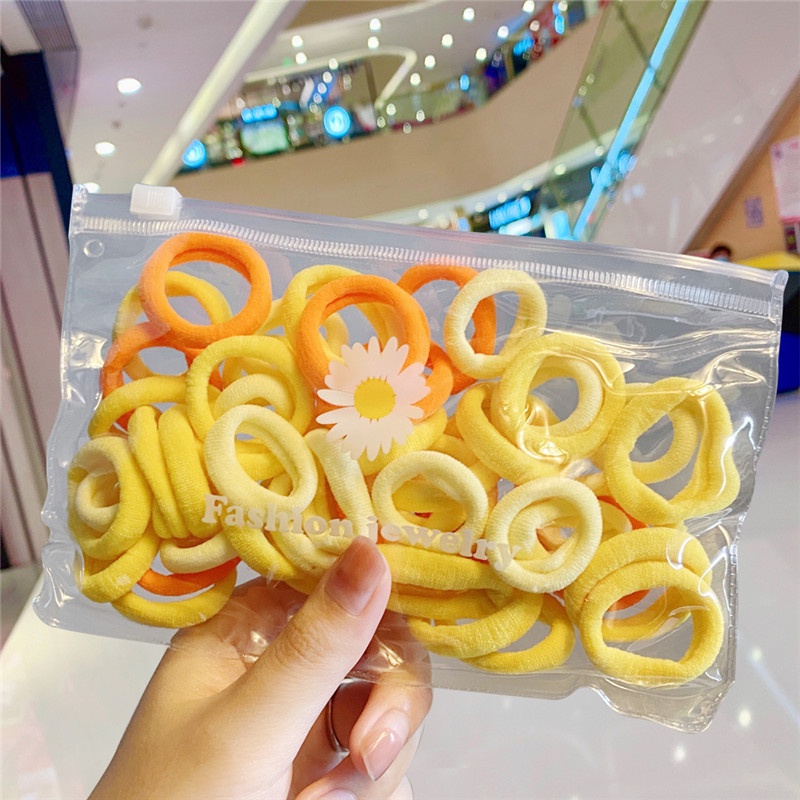 Set 50 Dây Buộc Tóc Vải Nylon Họa Tiết Hoa Cúc Nhỏ Phong Cách Hàn Quốc Thời Trang Cho Nữ