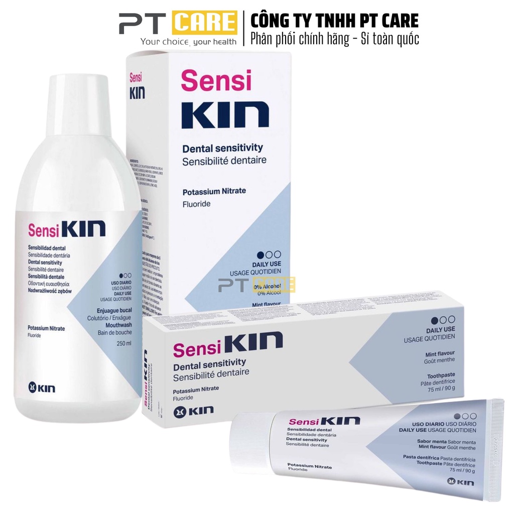 PT CARE  | Combo Nước Súc Miệng Và Kem Đánh Răng Sensikin 250ml/75ml Cho Răng Ê Buốt Sensi Kin Tây Ban Nha