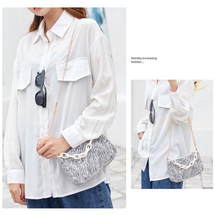{Hot Trend} Túi kẹp nách vân ngựa vằn phối xích phong cách Retro DC09 túi đeo vai | BigBuy360 - bigbuy360.vn
