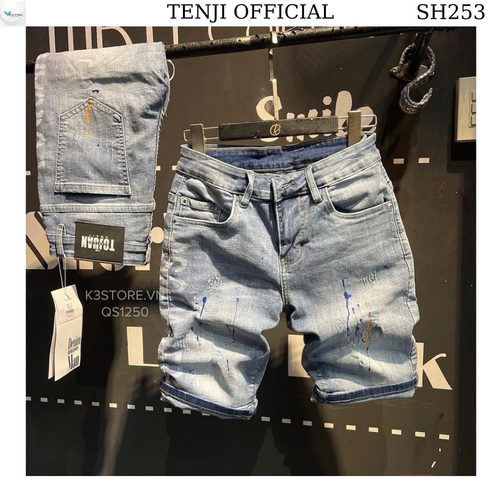 Quần short jean nam sh253tj jean ngắn nam chất bò cao cấp xanh rách sơn trẻ trung phong cách tenji store 3 (44-75kg)