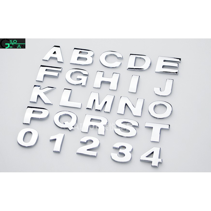 Chữ Và Số Kim Loại 2,5CM Dán Trang Trí dán xe -Decal kim loại hình bảng chữ cái 3D