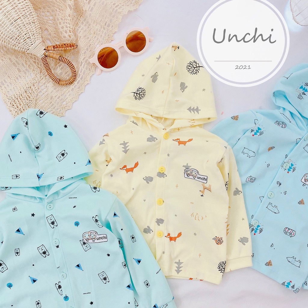 Áo Nỉ UNCHI Chất Cotton Bé Trai, Bé Gái Họa Tiết Mới Nền Màu Có Mũ, Áo Nỉ Cho Bé Thu Đông Namkidshop (QATE366)