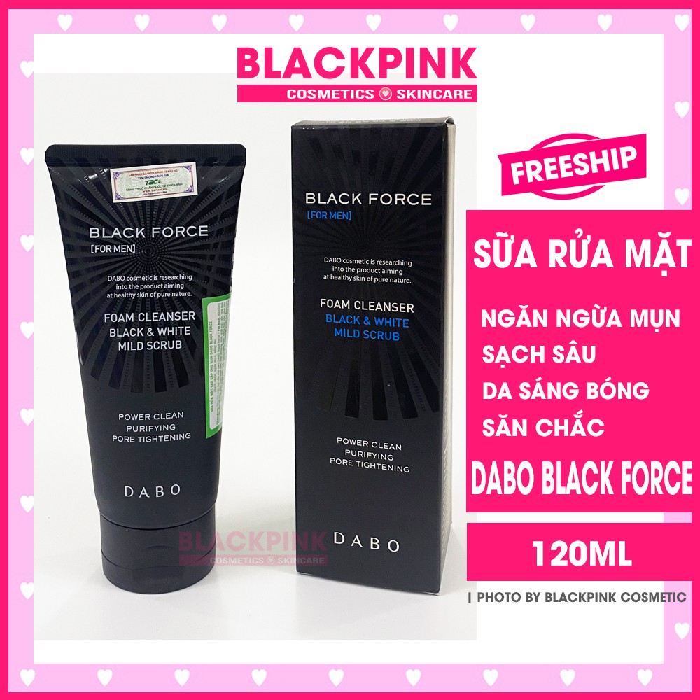 Sữa rửa mặt nam Dabo Black Force Hàn Quốc, tinh chất than hoạt tính giúp sạch nhờn sạch mụn 120ml