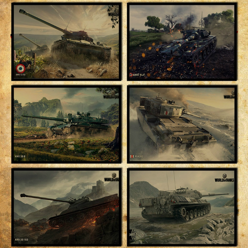 Áp phích dán tường trang trí hình game online world of tanks kiểu retro cổ điển