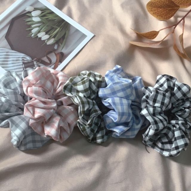 SCRUNCHIES CARO KẺ TO nhiều màu VINTAGE xinh xắn - Dây chun tóc + Vòng đeo tay siêu cute  - Quà tặng bạn gái ý nghĩa