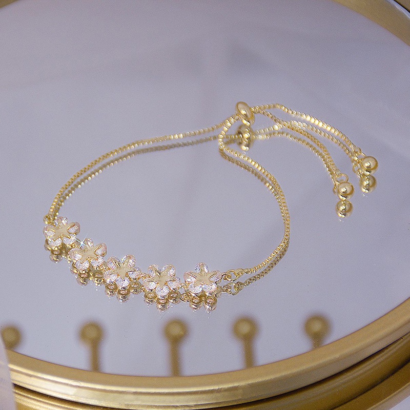 Vòng Tay Mạ Vàng Đính Đá Zircon Sang Trọng Phong Cách Hàn Quốc Cho Nữ
