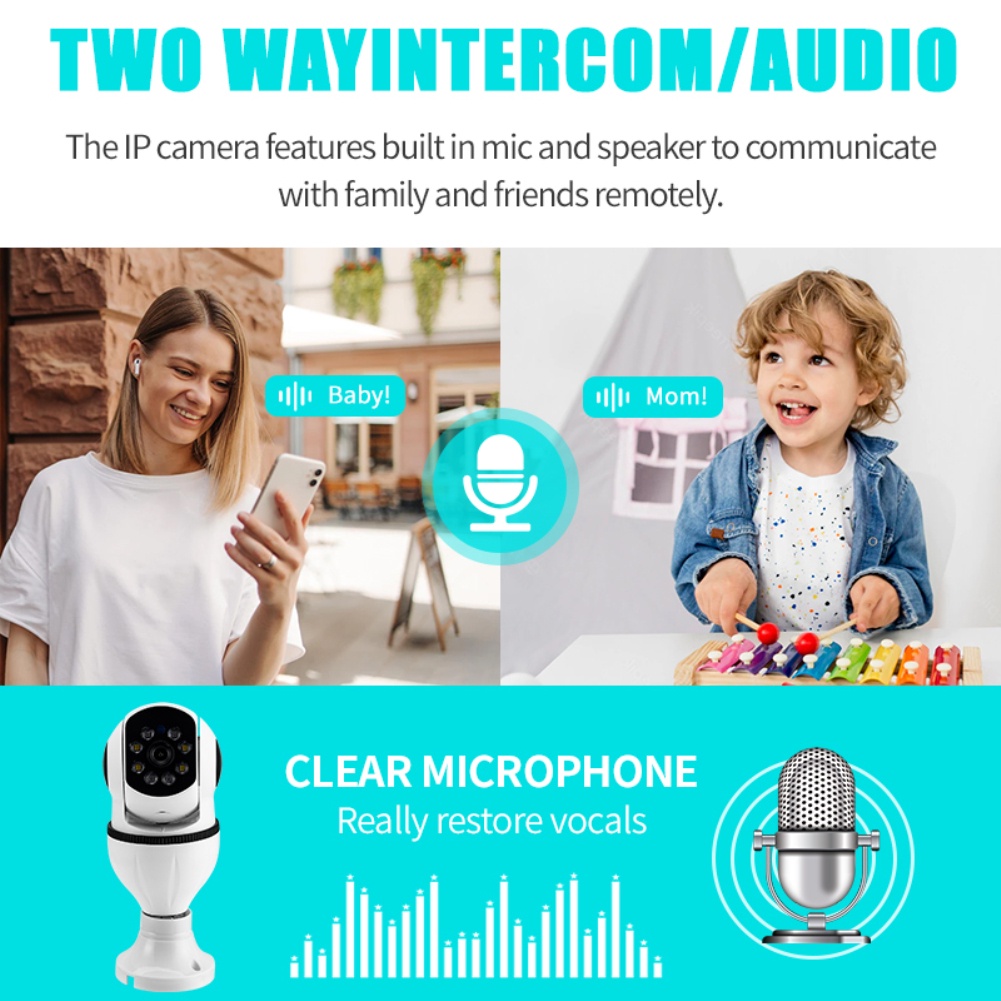 E27 2.4G/5G Wifi 2 Băng Tần Ip Camera Toàn Cảnh 360 Độ Có Hồng Ngoại Quay Ban Đêm An Ninh Ngôi Nhà Video giám Sát Camara
