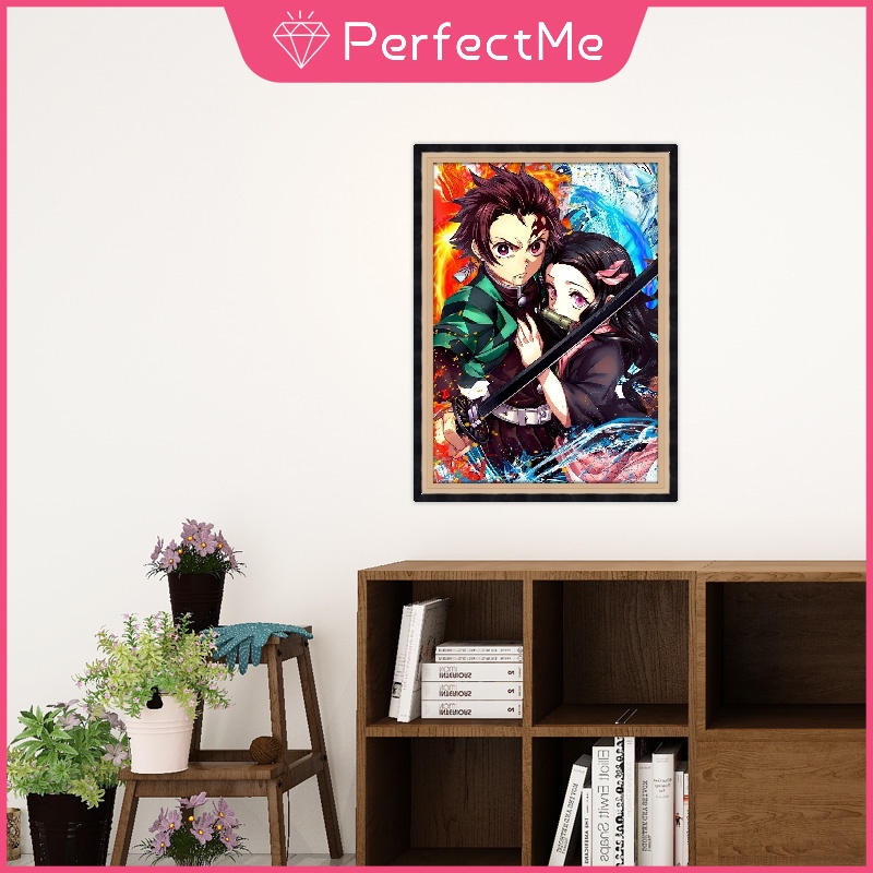 Bộ Tranh Đính Đá 5D Họa Tiết Hoạt Hình demon Slayer Độc Đáo diy Dùng Trang Trí Nhà Cửa