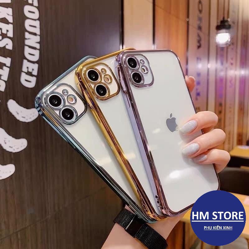 [𝘾𝙝𝙞́𝙣𝙝 𝙃𝙖̃𝙣𝙜] Ốp điện thoại iphone 12 KTS Khung Vuông mạ trong suốt sang trọng cổ điển cho iPhone 7/8/X/11pmax