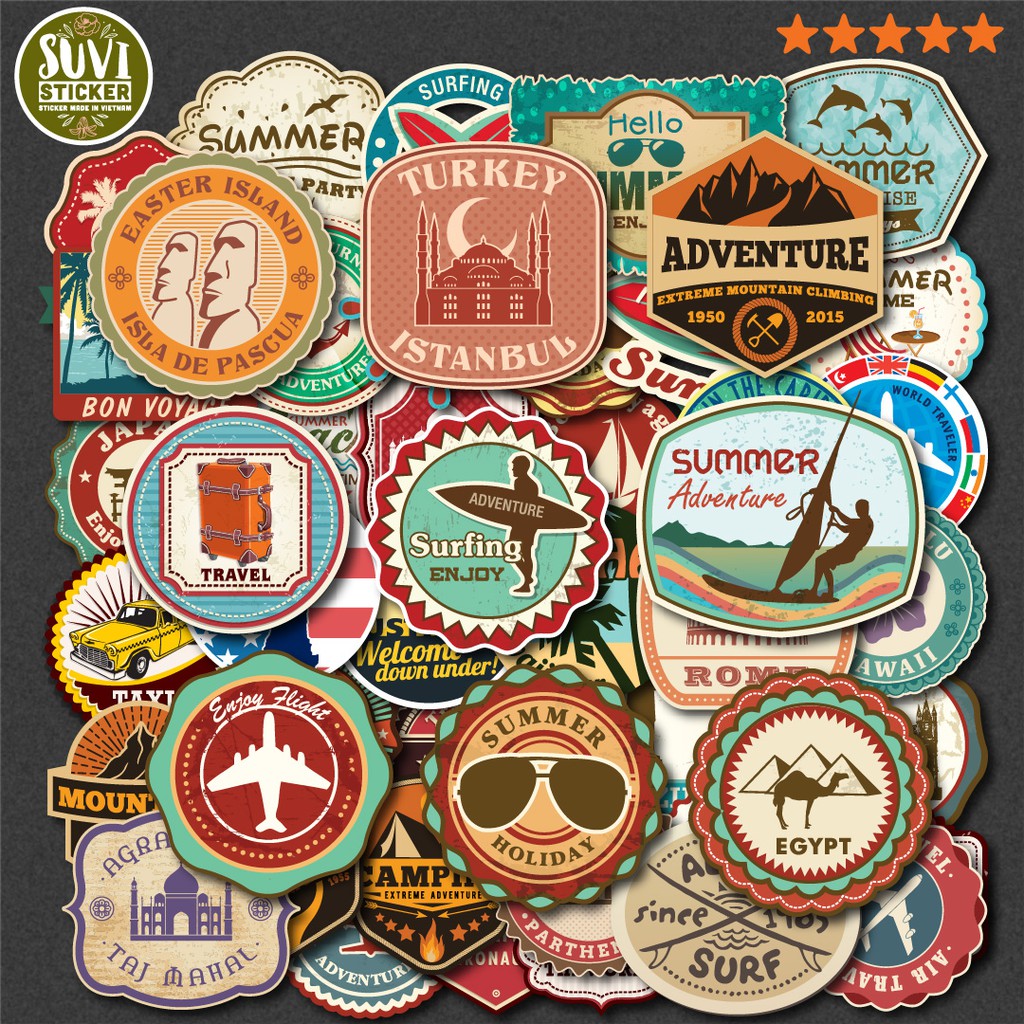 50 Sticker Vintage Label chống nước sticker dán mũ bảo hiểm, laptop, điện thoại, đàn guitar, vali. MSP: NS15