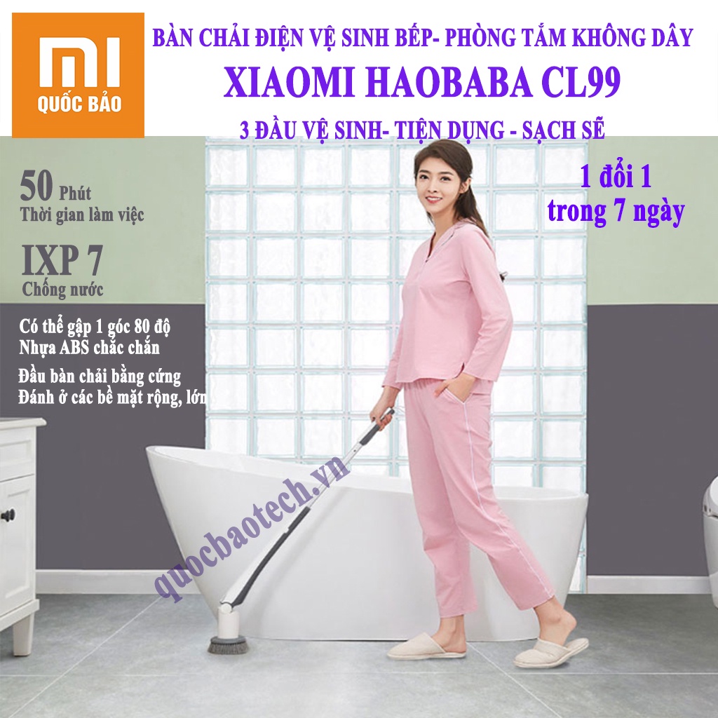 Dụng cụ vệ sinh nhà vệ sinh, nhà bếp không dây Xiaomi Haobaba CL99- Kèm 3 đầu bàn chải.