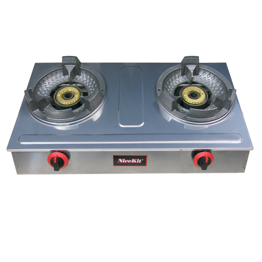 Bếp Gas Công Nghiệp Khè Gia Dụng NiceKit NK - 2 Lò, Kiềng Gang, Thân Bếp Inox Cao Cấp, Bảo Hành Chính Hãng 24 Tháng