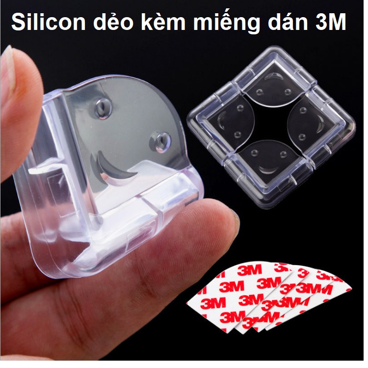 Bộ 8 nắp che góc cạnh bàn bằng silicon bảo vệ trẻ em kèm miếng dán 3M