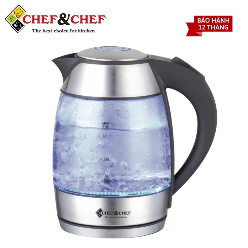 ẤM SIÊU TỐC THỦY TINH CHEF&amp;CHEF CH-1751 BÌNH CHỨA 1.8L CHẤT LIỆU CAO CẤP AN TOÀN KHI SỬ DỤNG