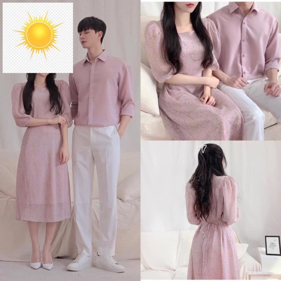 👳 Áo cặp đẹp 🎀FREESHIP🎀 áo váy đôi hoa lá đi biển du lịch chụp cưới đầm nữ sơ mi nam dài tay HQ couple AV106 👳