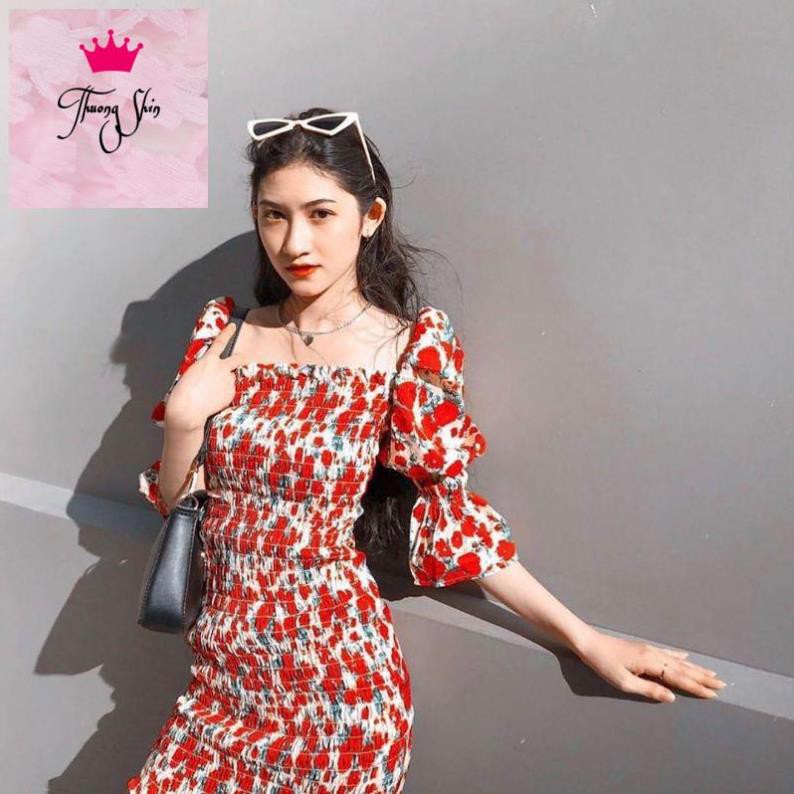 Loại 1 (SẴN) Váy ôm hoa đỏ SBS