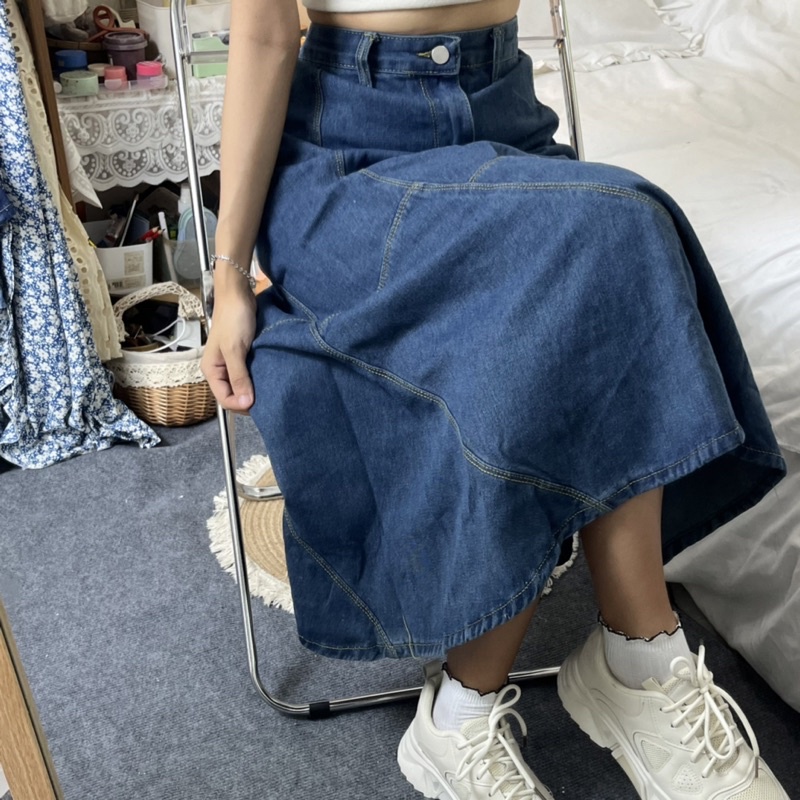 Chân Váy Jean Midi Dáng Xoè Taobao Order kèm ẢNH THẬT