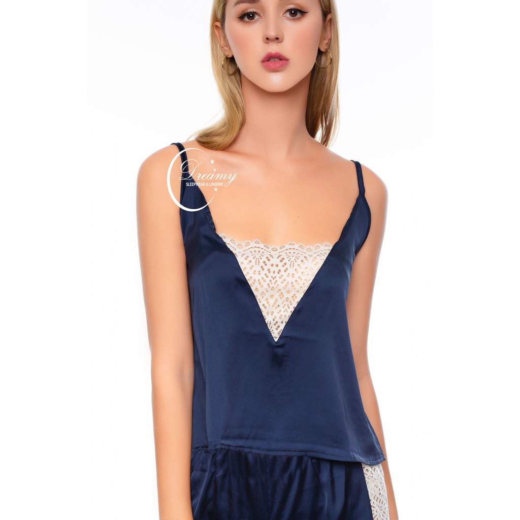 Đồ bộ nữ quần short áo 2 dây phối ren ngực cách điệu DREAMY DN05