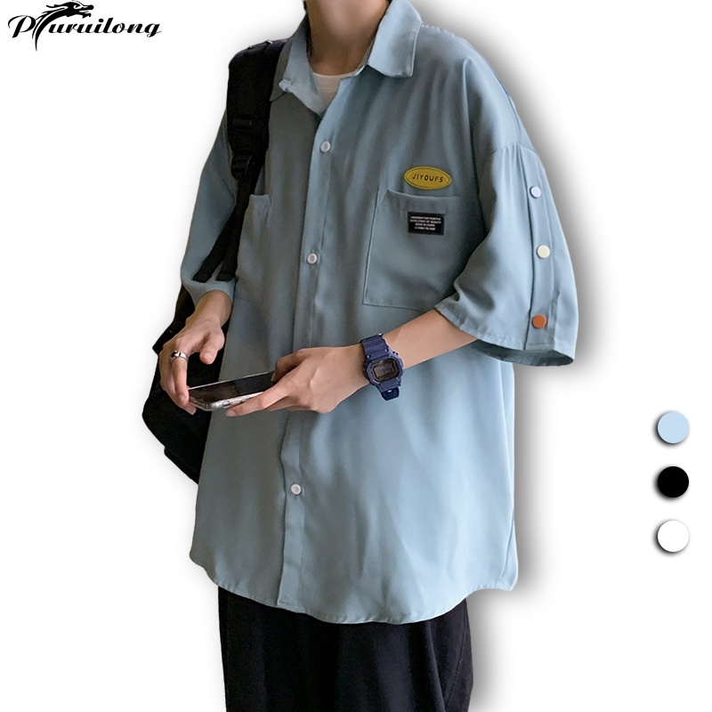 Áo khoác sơ mi PURUILONG tay lửng thời trang Hàn Quốc dành cho nam