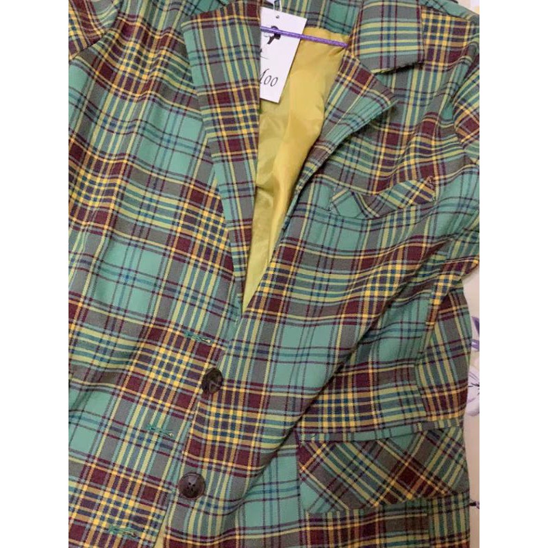 Sẵn Xanh 3(Hàng Đẹp)Ảnh thật 5 hình cuối-HC342.Áo blazer kẻ caro Hàn Quốc chanh xả | BigBuy360 - bigbuy360.vn