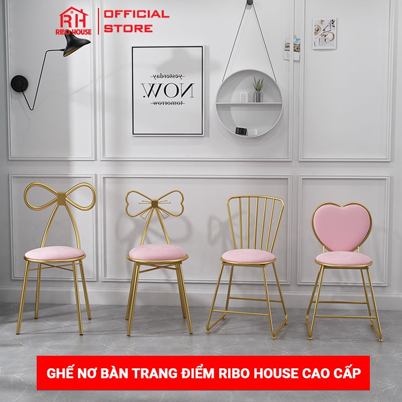 Ghế nơ RIBO HOUSE khung kim loại sơn tĩnh điện, ghế trang điểm trang trí phòng ngủ decor quán cà phê nails spa  RIBO40