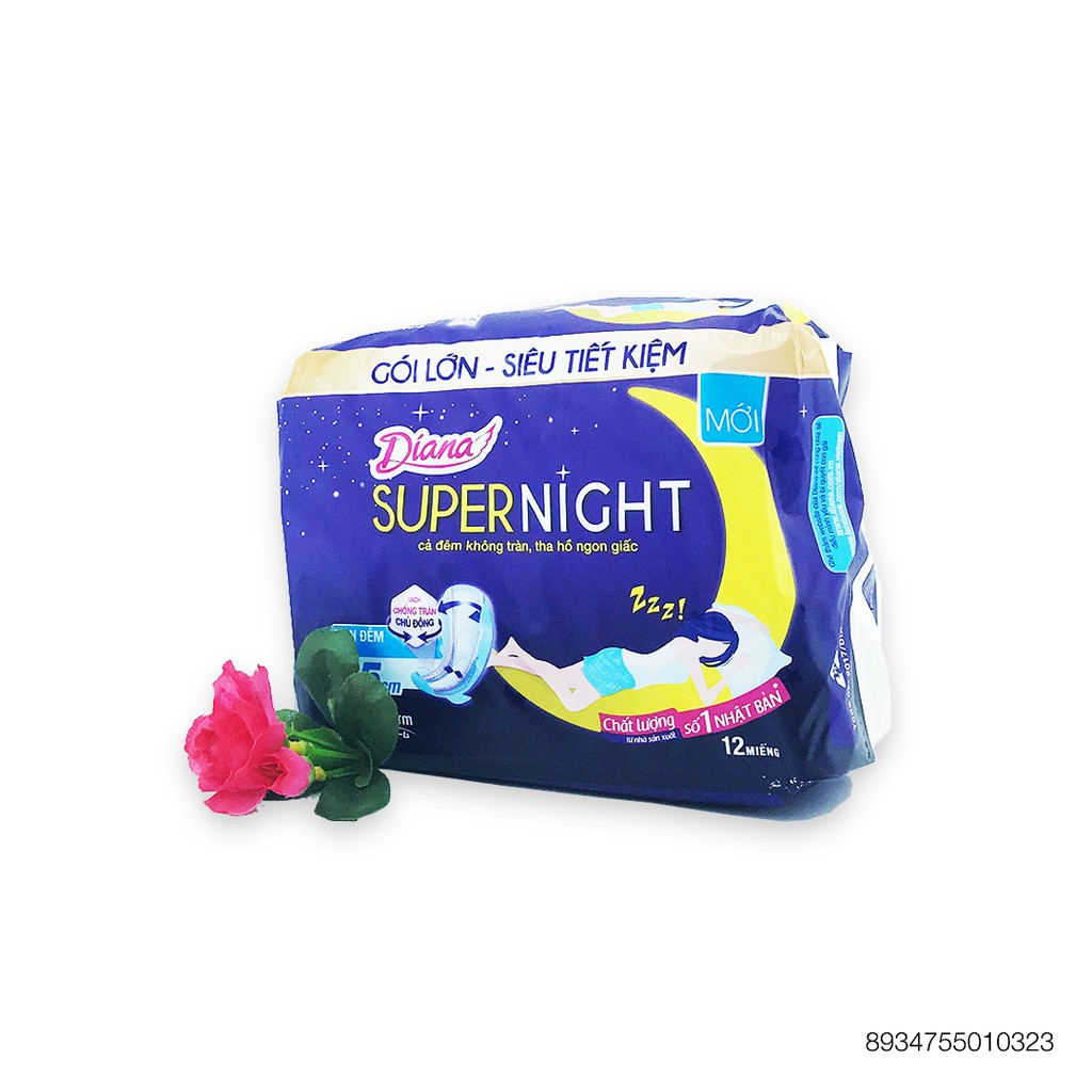 Băng Vệ Sinh Diana Super Night Có Cánh 35CM Gói 12 Miếng