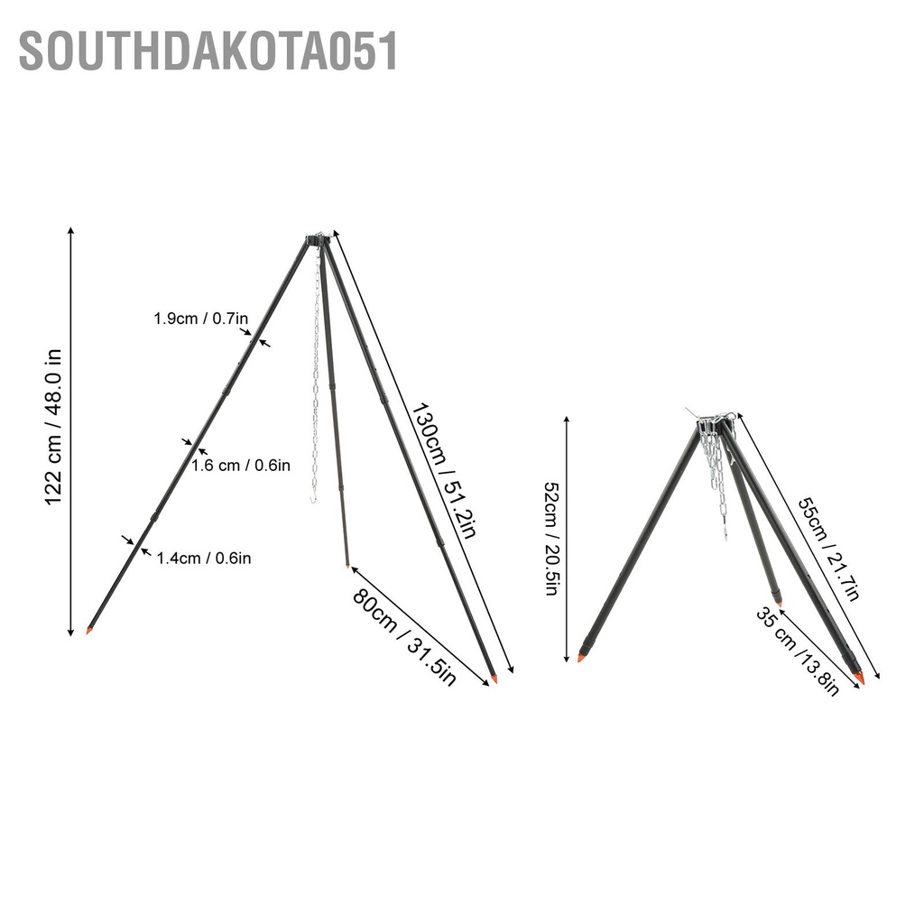 [Hàng HOT] Giá treo 3 chân cắm trại Độ cao có thể điều chỉnh chống cháy cho nấu ăn du lịch ngoài trời siêu gọn nhẹ【Southdakota051】